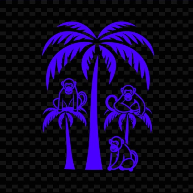 PSD その上に猿が描かれた棕の木と猿の引用の文字が描かれた青い背景