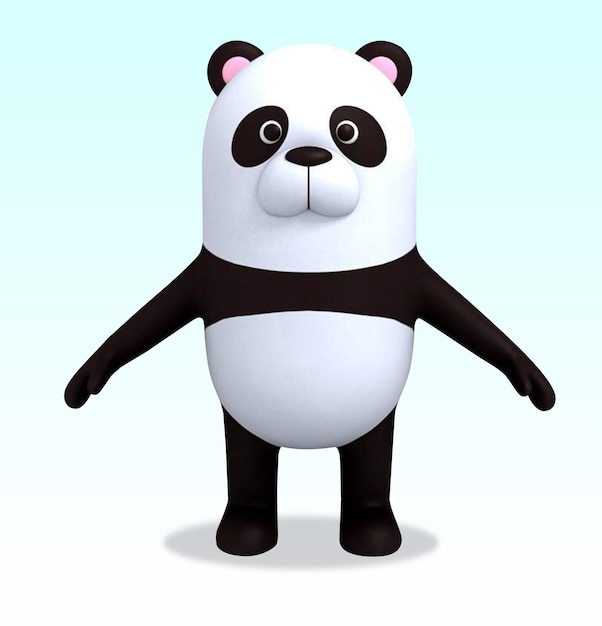 PSD Медведь-панда в черной рубашке и черных штанах стоит.