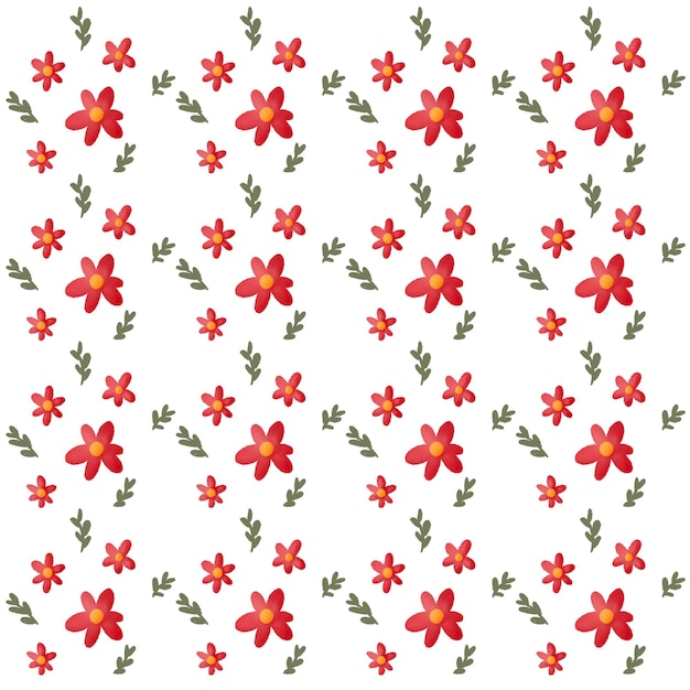PSD 白地に赤い花のパターン