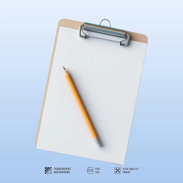 a pencil is on a white paper with a clipboard