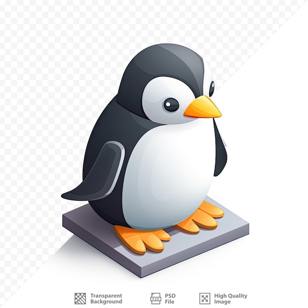 白い背景に、情報という単語に関する情報のテキストが表示された正方形の上にペンギンが立っています。