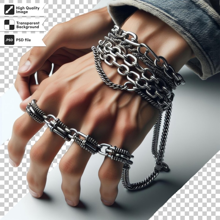 PSD a persons hand holding a chain that says quot the chain is made by a chain quot