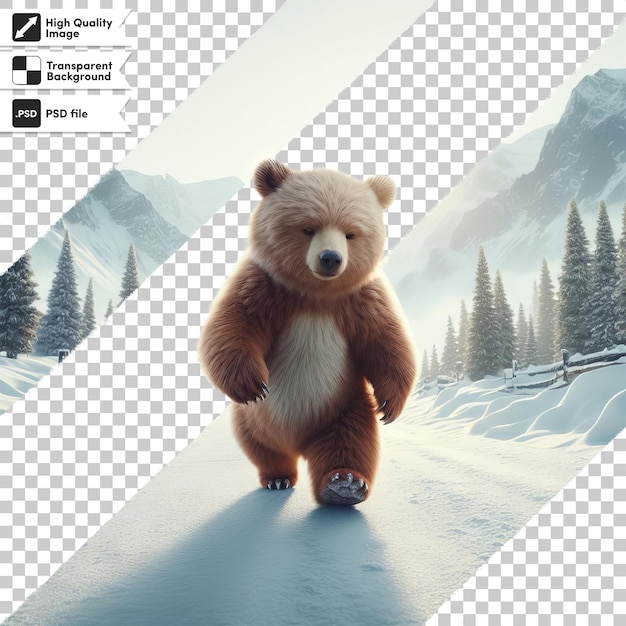PSD Изображение медведя в снегу с изображением горы на заднем плане
