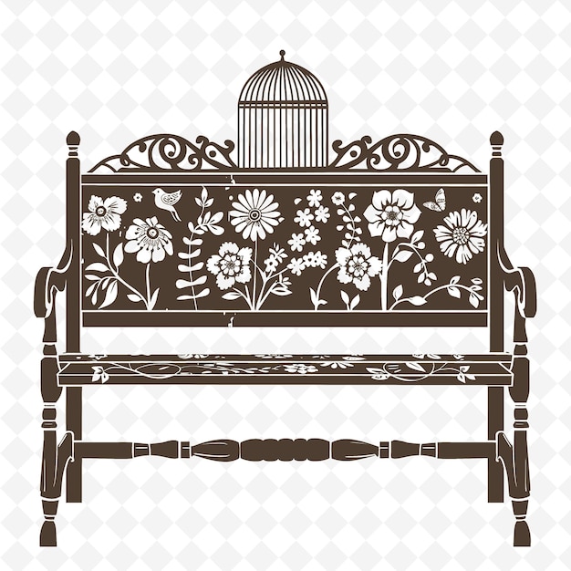 Картинка скамейки с цветами и птичьим домом на ней