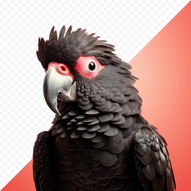 PSD 赤い目と赤い背景を持つ黒い鳥の写真。