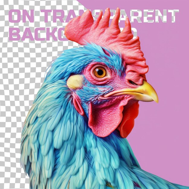 PSD a picture of a chicken with a pink background that says  on it