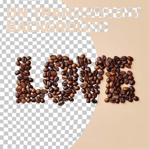 PSD a picture of a coffee beans and the words love on a white background