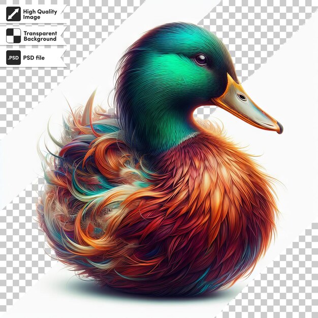 PSD a picture of a duck with a green head and orange feathers