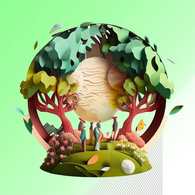 PSD Картинка глобуса с деревом и картой мира