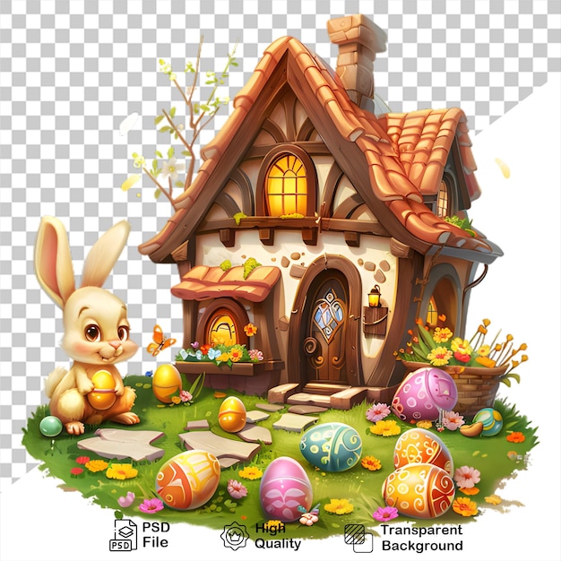 その上にウサギと卵がある家の写真背景はありません