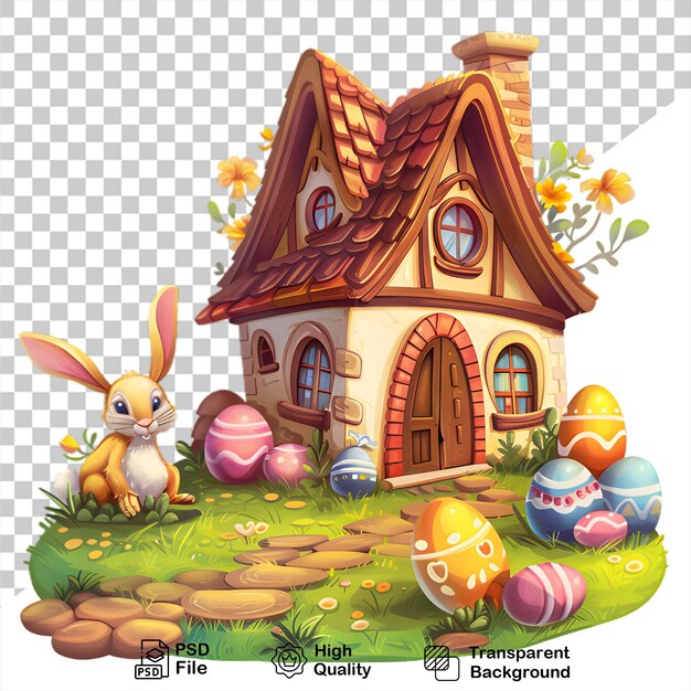 PSD 토끼와 달이 있는 집의 사진 배경이 없습니다.