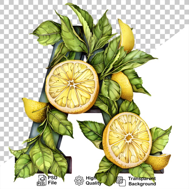 PSD a picture of a letter a on a transparent background with a picture of lemons