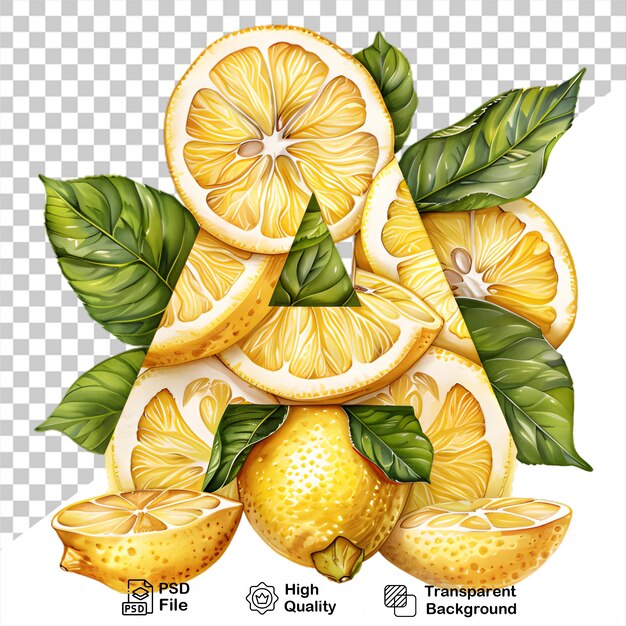 PSD a picture of a letter a on a transparent background with a picture of lemons