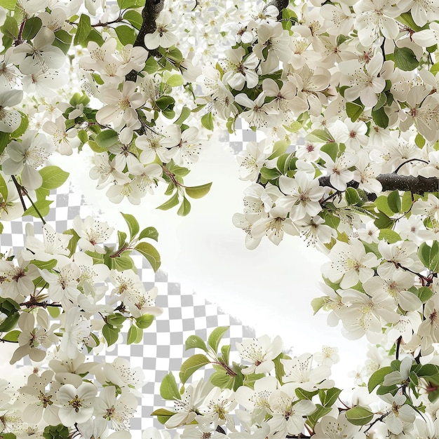 PSD 白い花とチェックの背景の木の写真