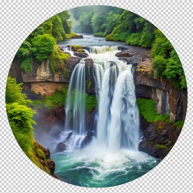 a picture of a waterfall with a circle of water in the middle