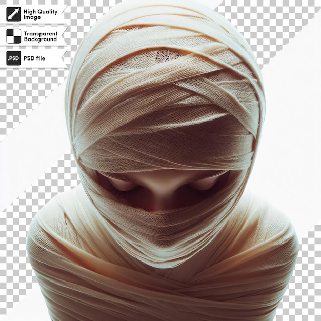 PSD Фотография женщины с шарфом, обернутым вокруг головы