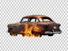 PSD 투명 한 배경 에 있는 불 의 영향 으로 인 은 자동차 의 사진