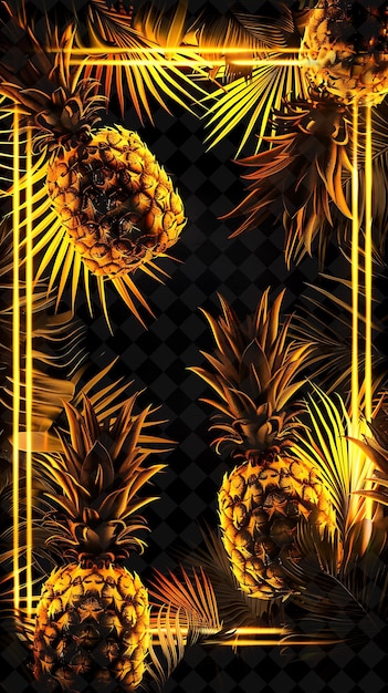 PSD Картинка ананасов с золотым фоном