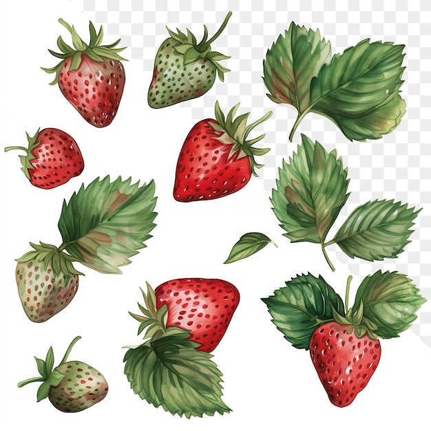 PSD a picture of strawberries with green leaves and strawberries