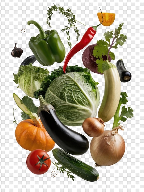 PSD Картинка овощей, включая перец, перец и огурце