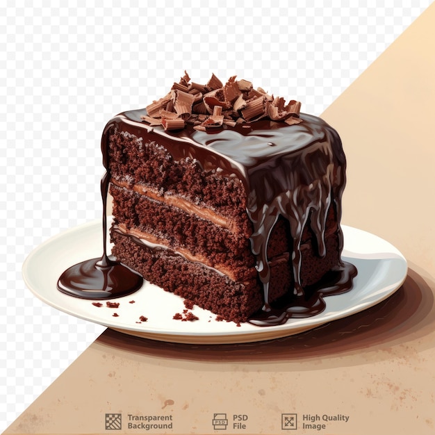 PSD Кусок торта с шоколадной глазурью и шоколадным соусом.