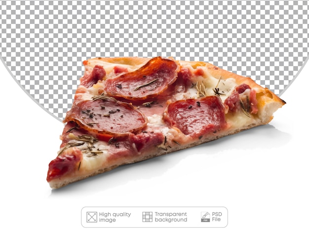Кусок пиццы с салами на белом изолированном фоне