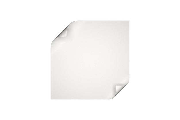 PSD Кусок белой бумаги с изогнутыми краями 3d изображение рендеринга