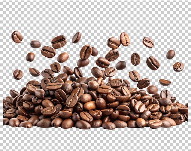 a pile of coffee beans and coffee beans isolated on transparent background PNG and PSD