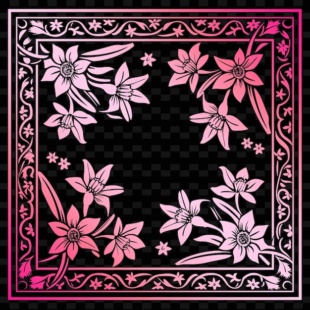 PSD ピンクと黒の境界で花が描かれています
