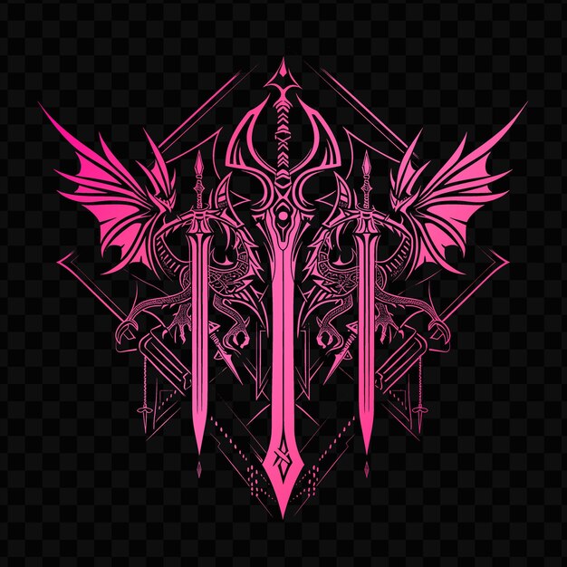 Розовый и черный логотип щита с крестом и драконом на вершине