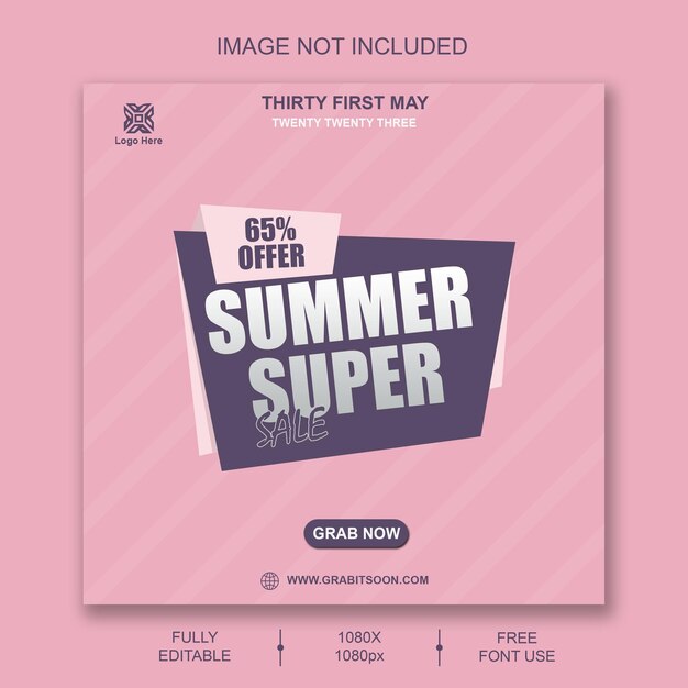PSD ピンクと紫の夏のスーパー セールの広告。
