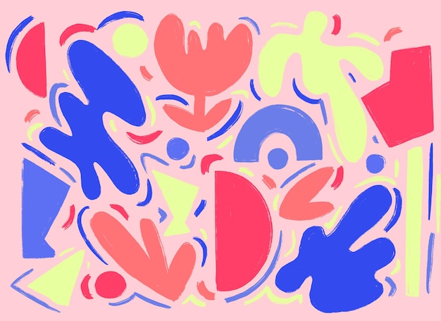 PSD ピンクの背景に青と赤の花、真ん中に「 d 」の文字。