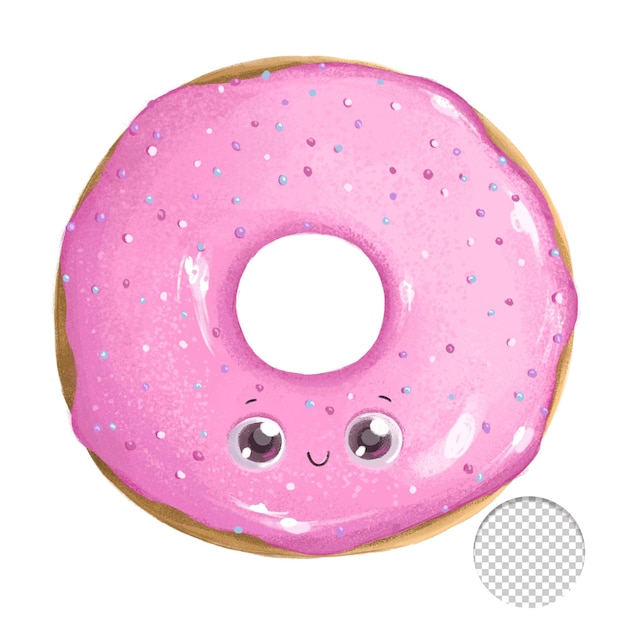 웃는 얼굴과 핑크 아이싱이 있는 핑크 도넛.