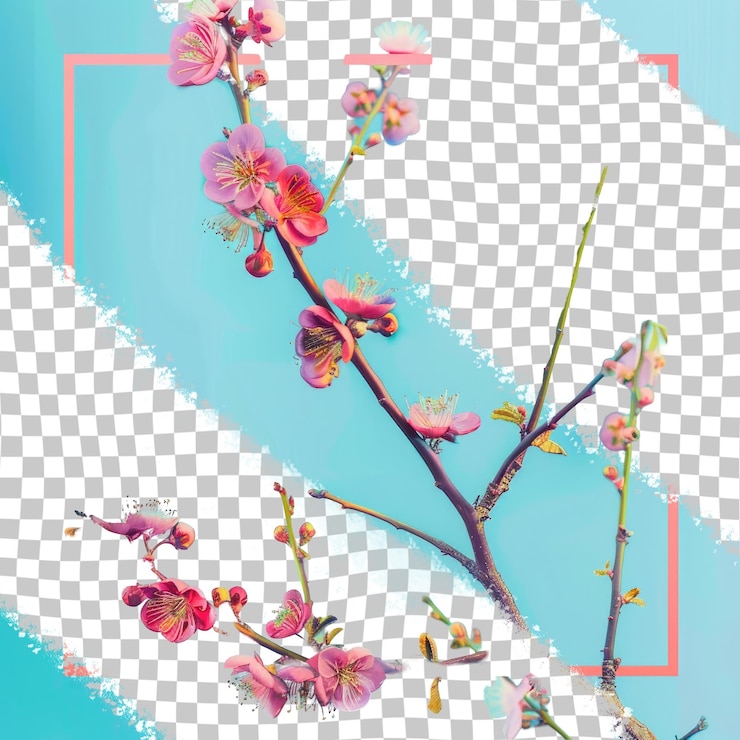 PSD a pink flower is on a branch with pink flowers