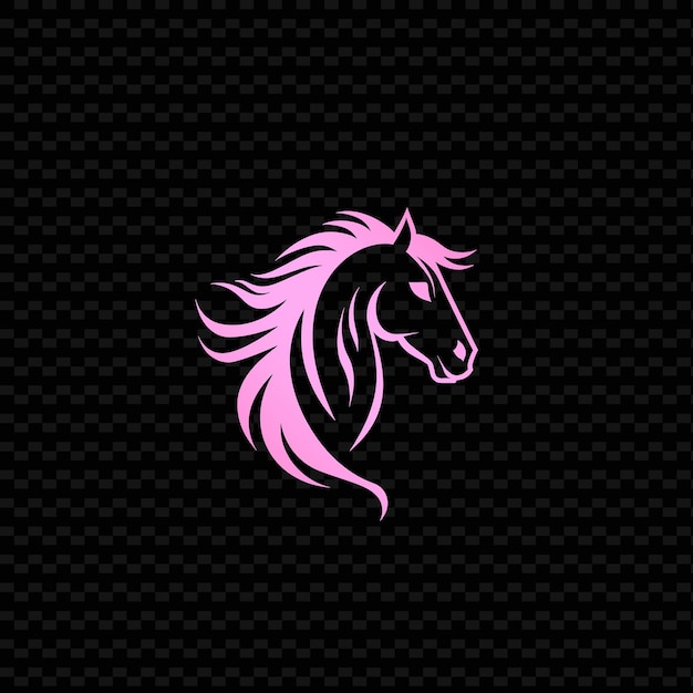 PSD 黒い背景の上にピンクの毛皮を着たピンク色の馬