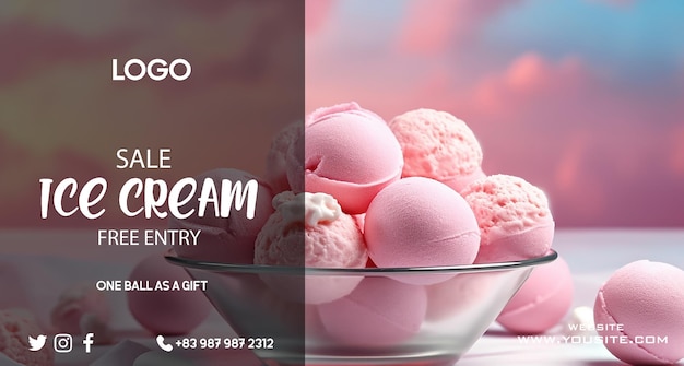 PSD アイスクリームの国を代表するピンクのアイスクリームの広告。