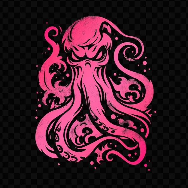 Розовый осьминог с розовой головой на черном фоне