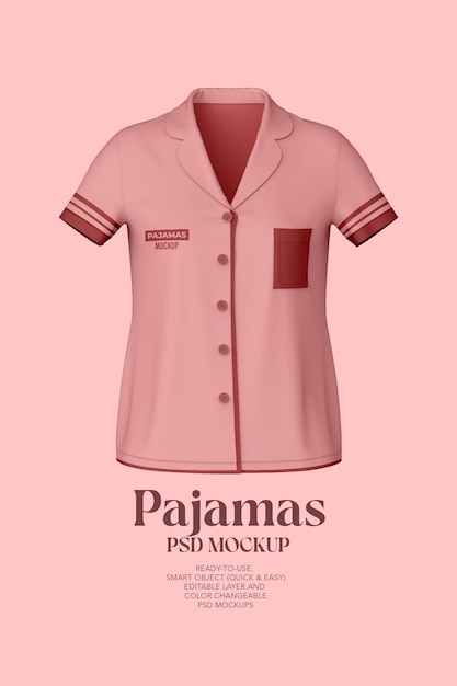 PSD 「パジャマ」と書かれた白い襟が付いたピンクのシャツ。