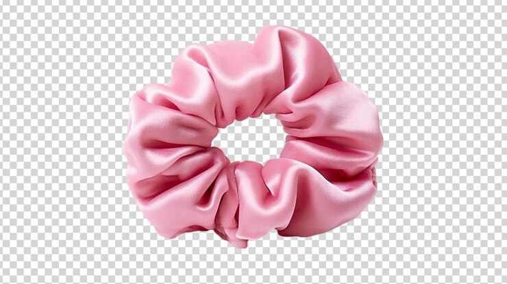 PSD a pink silk scrunchie isolated on a transparent background