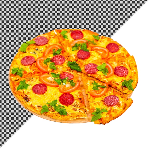 a pizza with pepperoni and basil on it