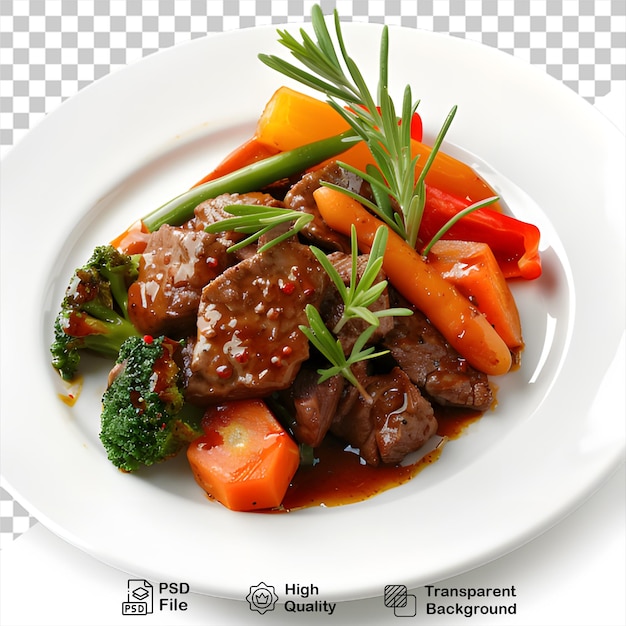 PSD Тарелка с едой, включающая говяжие овощи и мясо
