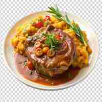 PSD a plate of food with meat vegetables and onions on transparent background