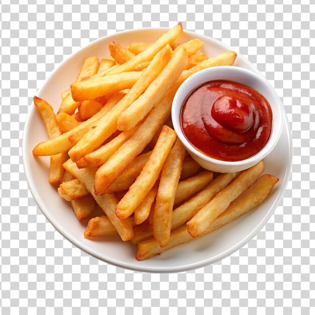 PSD a plate of french fries with ketchup and ketchup on a checkered surface