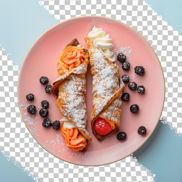 PSD a plate with desserts and a plate with a pink plate with raspberry and powdered sugar