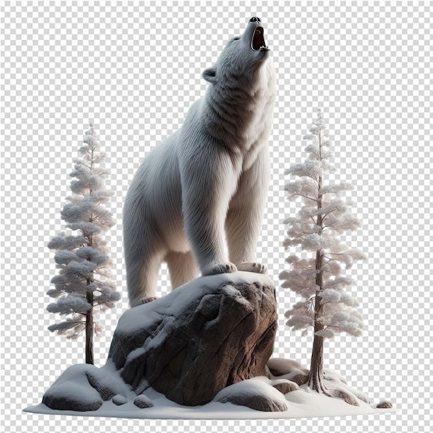 PSD a polar bear is standing on a rock with snow on it