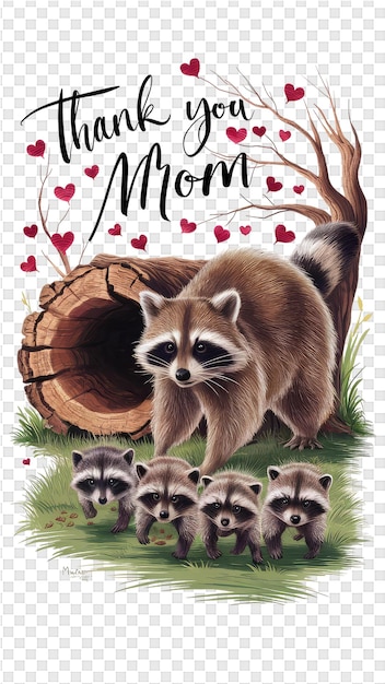 PSD a poster for a family of raccoons with a mother and her babies