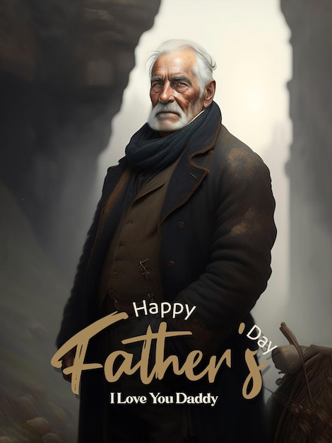 PSD Плакат ко дню отца с мужчиной в черной куртке