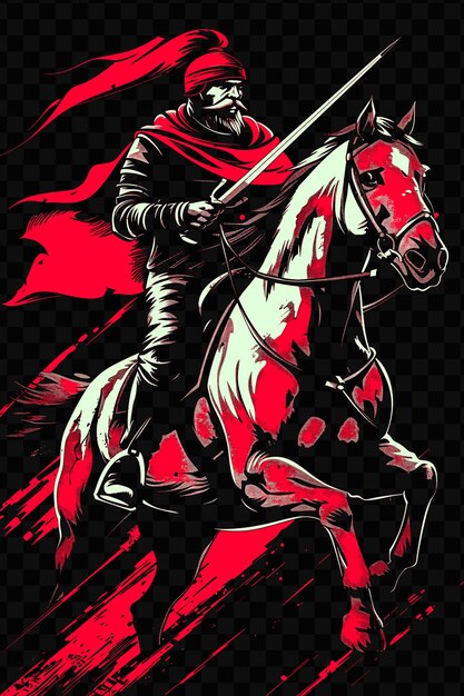 PSD 赤い背景の馬に乗った騎士のポスター