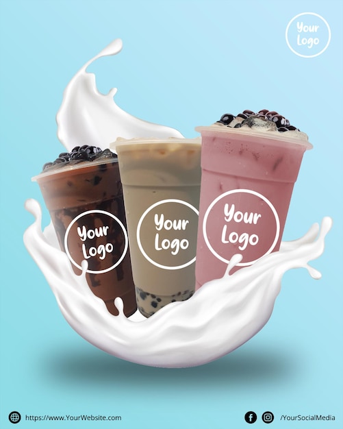 PSD Плакат для магазина молочных коктейлей с вашим логотипом