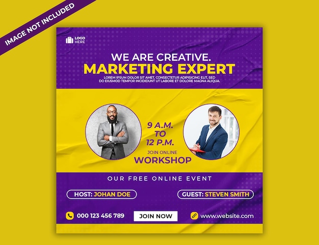 We Are Creative Marketing Expert라는 워크숍 포스터